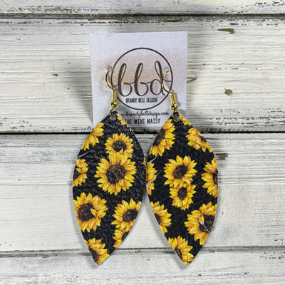 MAISY - Leather Earrings  ||    <BR>  SUNFLOWERS ON BLACK