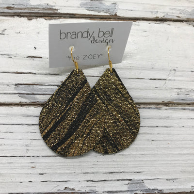 ZOEY (3 sizes available!) -  Leather Earrings  ||  BLACK WITH GOLD SAND SHOWER