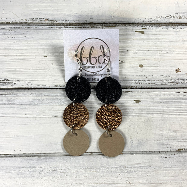 DAISY - Leather Earrings  ||    <BR> SHIMMER BLACK, <BR>  METALLIC BRONZE PEBBLED, <BR> PEARLIZED IVORY
