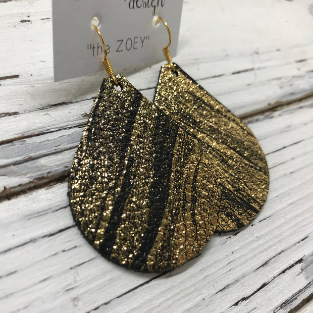 ZOEY (3 sizes available!) -  Leather Earrings  ||  BLACK WITH GOLD SAND SHOWER