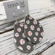 ZOEY (3 sizes available!) - FAUX Leather Earrings (Not real leather) WITH FELT BACK  ||  GRAY BASEBALL