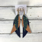 ANDY -  Leather Earrings  ||   <BR> FOREST GLITTER (FAUX LEATHER), <BR> PEACH PALMS, <BR> MATTE NAVY* BLUE