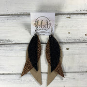 ANDY - Leather Earrings  ||    <BR> SHIMMER BLACK, <BR>  METALLIC BRONZE PEBBLED, <BR> PEARLIZED IVORY