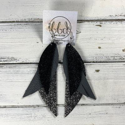 ANDY -  Leather Earrings  ||   <BR> SHIMMER BLACK, <BR> MATTE DARK GRAY, <BR> SHIMMER PEWTER