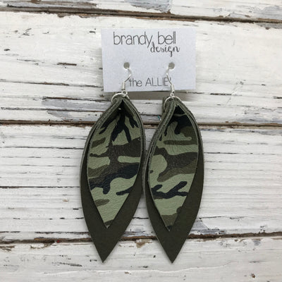 ALLIE -  Leather Earrings  ||  GREEN CAMOUFLAGE, MATTE OLIVE GREEN