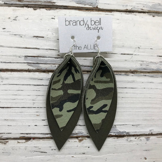 ALLIE -  Leather Earrings  ||  GREEN CAMOUFLAGE, MATTE OLIVE GREEN