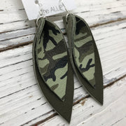 ALLIE -  Leather Earrings  ||  GREEN CAMOUFLAGE, MATTE OLIVE GREEN