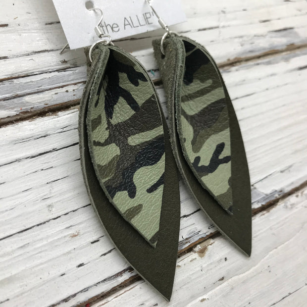 ALLIE -  Leather Earrings  ||  GREEN CAMOUFLAGE, MATTE OLIVE GREEN