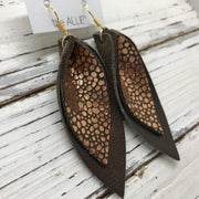 ALLIE -  Leather Earrings  ||  METALLIC COPPER DRIPS, PEARLIZED BROWN