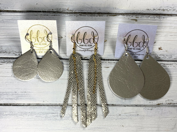 AVA - Leather Earrings  ||    <BR> METALLIC GOLD DOTS (*Choose Chain finish)