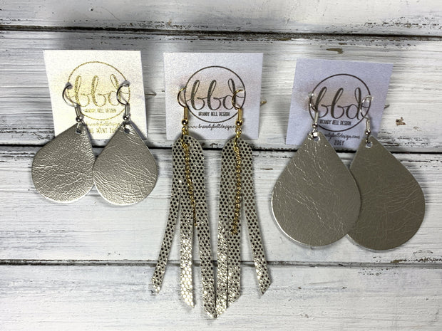 AVA - Leather Earrings  ||    <BR> METALLIC BLACK SMOOTH (*Choose Chain finish)