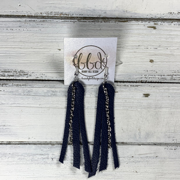 AVA - Leather Earrings  ||    <BR> MATTE NAVY* BLUE (*Choose Chain finish)