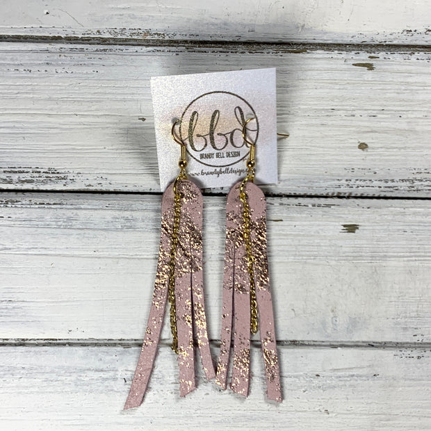 AVA - Leather Earrings  ||    <BR> ROSE GOLD ON PINK NORTHERN LIGHTS (*Choose Chain finish)