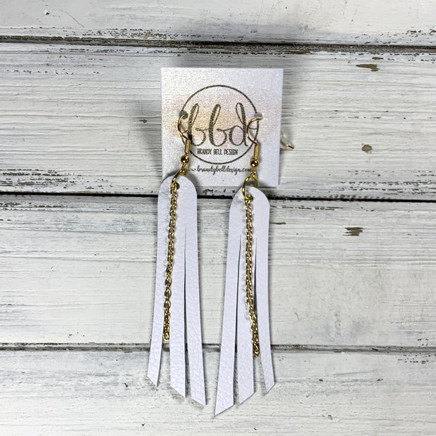 AVA - Leather Earrings  ||    <BR> MATTE WHITE (*Choose Chain finish)