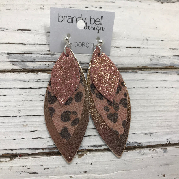 DOROTHY - Leather Earrings  || SHIMMER VINTAGE PINK, PINK CHEETAH, METALLIC ROSE GOLD