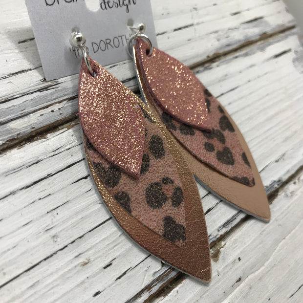 DOROTHY - Leather Earrings  || SHIMMER VINTAGE PINK, PINK CHEETAH, METALLIC ROSE GOLD