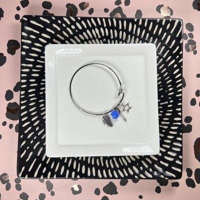 BANGLE BRACELET  || SILVER <BR> BLUE BEAD WITH WING, ARROW & STAR