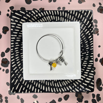 BANGLE BRACELET  || SILVER <BR> YELLOW BEAD WITH SCISSORS, KEY & WING