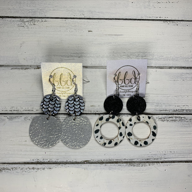 COCO -  Leather Earrings  ||  <BR> MULTICOLOR PALMS, <BR> PURPLE PALM