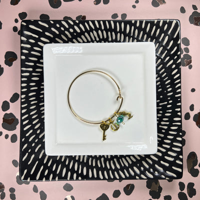 BANGLE BRACELET  || GOLD <BR> EMERALD BEAD WITH KEY, ANCHOR & MERMAID