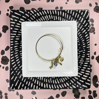 BANGLE BRACELET  || GOLD <BR> IRIDESCENT BLUE BEAD WITH KEY, ANCHOR & MERMAID