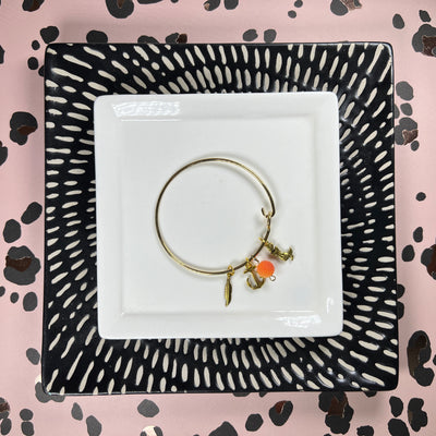 BANGLE BRACELET  || GOLD <BR> ORANGE BEAD WITH FEATHER, ANCHOR & MERMAID