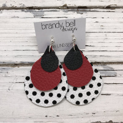 LINDSEY - Leather Earrings  || MATTE BLACK, MATTE RED, WHITE WITH BLACK POLKADOTS