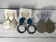 ACRYLIC & LEATHER *LIMITED EDITION* - Leather Earrings  ||    <BR> SHIMMER NAVY BLUE, <BR> RED/BLUE ACRYLIC CIRCLE