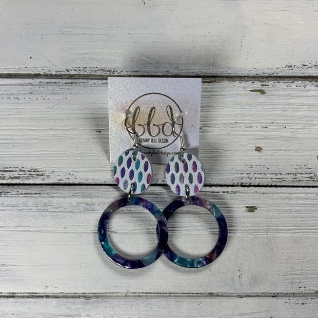 ACRYLIC & LEATHER *LIMITED EDITION* - Leather Earrings  ||    <BR> PASTEL DROPS, <BR> BLUE ACRYLIC CIRCLE