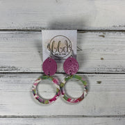 ACRYLIC & LEATHER *LIMITED EDITION* - Leather Earrings  ||    <BR> SHIMMER PINK, <BR> PINK/GREEN ACRYLIC CIRCLE