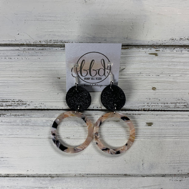 ACRYLIC & LEATHER *LIMITED EDITION* - Leather Earrings  ||    <BR> SHIMMER BLACK, <BR> BLUSH ACRYLIC CIRCLE