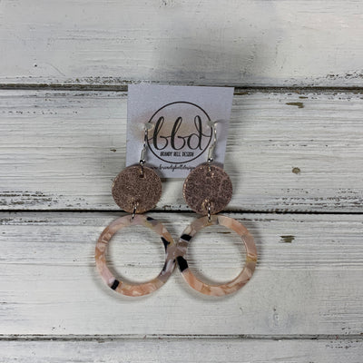 ACRYLIC & LEATHER *LIMITED EDITION* - Leather Earrings  ||    <BR> SHIMMER VINTAGE PINK, <BR> BLUSH ACRYLIC CIRCLE