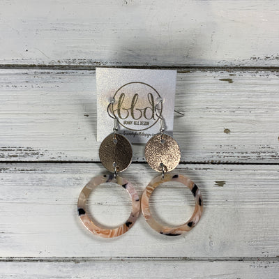 ACRYLIC & LEATHER *LIMITED EDITION* - Leather Earrings  ||    <BR> METALLIC ROSE GOLD SMOOTH, <BR> BLUSH ACRYLIC CIRCLE