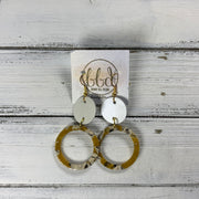 ACRYLIC & LEATHER *LIMITED EDITION* - Leather Earrings  ||    <BR> PEARL WHITE, <BR> MUSTARD ACRYLIC CIRCLE