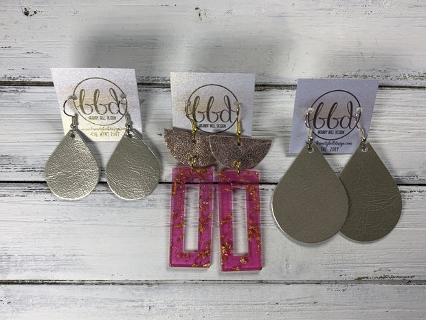 ACRYLIC & LEATHER *LIMITED EDITION* - Leather Earrings  ||    <BR> MATTE BLUSH PINK, <BR> BLUSH ACRYLIC RECTANGLE