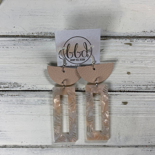 ACRYLIC & LEATHER *LIMITED EDITION* - Leather Earrings  ||    <BR> MATTE BLUSH PINK, <BR> BLUSH ACRYLIC RECTANGLE