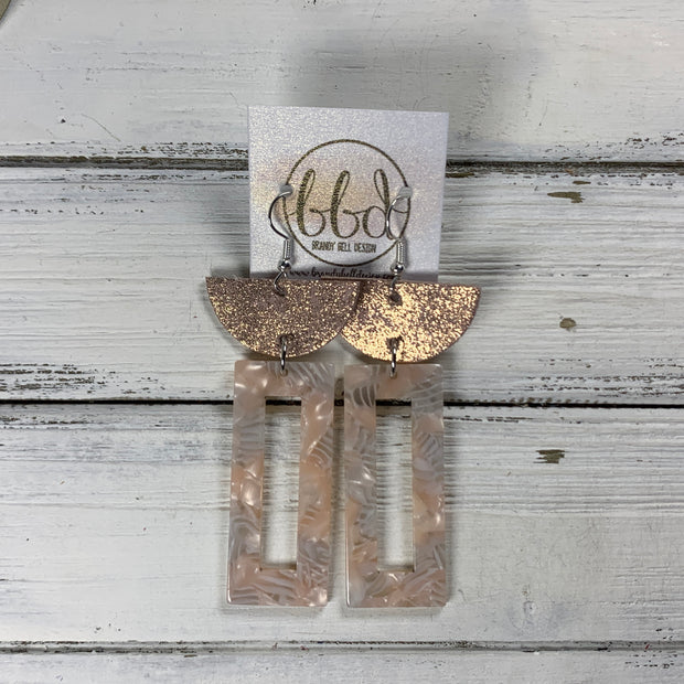 ACRYLIC & LEATHER *LIMITED EDITION* - Leather Earrings  ||    <BR> SHIMMER VINTAGE PINK, <BR> BLUSH ACRYLIC RECTANGLE