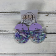 ACRYLIC & LEATHER *LIMITED EDITION* - Leather Earrings  ||    <BR> MATTE LILAC SMOOTH, <BR> LAVENDER ACRYLIC D-SHAPE