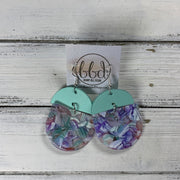 ACRYLIC & LEATHER *LIMITED EDITION* - Leather Earrings  ||    <BR> MATTE AQUA SMOOTH, <BR> LAVENDER ACRYLIC D-SHAPE