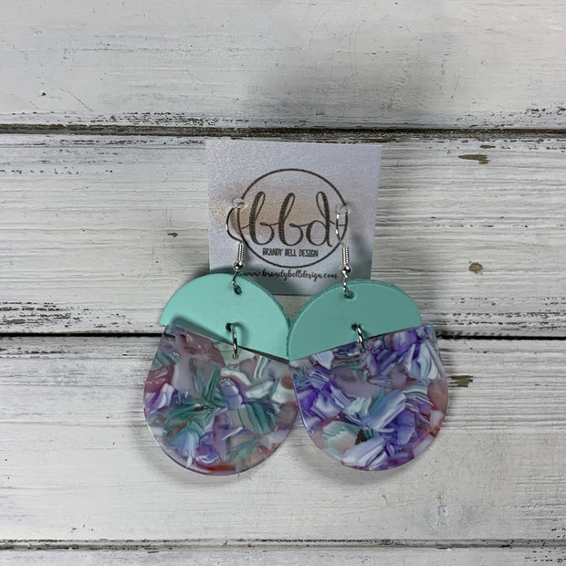 ACRYLIC & LEATHER *LIMITED EDITION* - Leather Earrings  ||    <BR> MATTE AQUA SMOOTH, <BR> LAVENDER ACRYLIC D-SHAPE