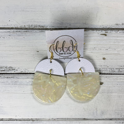 ACRYLIC & LEATHER *LIMITED EDITION* - Leather Earrings  ||    <BR> MATTE WHITE, <BR> IVORY ACRYLIC D-SHAPE