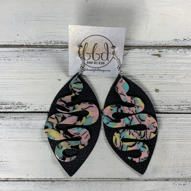 ACRYLIC & LEATHER *LIMITED EDITION* - Leather Earrings  ||    <BR> MATTE BLACK, <BR> PASTEL ACRYLIC SNAKE