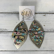 ACRYLIC & LEATHER *LIMITED EDITION* - Leather Earrings  ||    <BR> METALLIC CHAMPAGNE SMOOTH, <BR> PASTEL ACRYLIC SNAKE