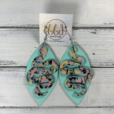 ACRYLIC & LEATHER *LIMITED EDITION* - Leather Earrings  ||    <BR> MATTE AQUA SMOOTH, <BR> PASTEL ACRYLIC SNAKE