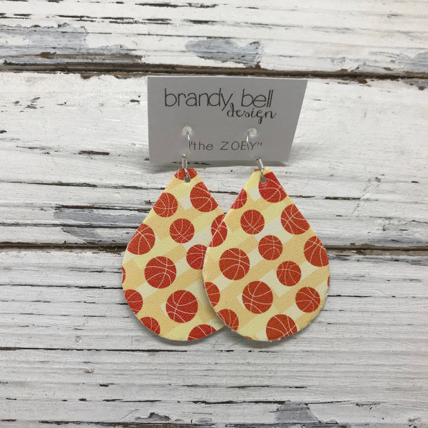 ZOEY (3 sizes available!) - FAUX Leather Earrings (Not real leather) WITH FELT BACK  ||  BASKETBALLS
