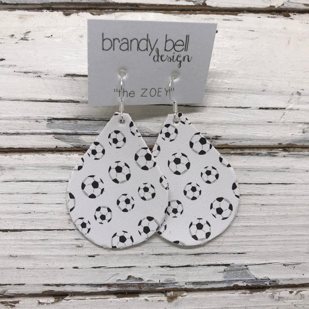 ZOEY (3 sizes available!) - FAUX Leather Earrings (Not real leather) WITH FELT BACK  ||  SOCCER BALLS