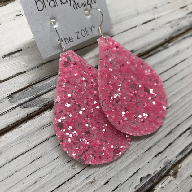 ZOEY (3 sizes available!) - GLITTER Earrings (Not real leather)   ||  FROSTED LIGHT PINK