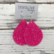 ZOEY (3 sizes available!) - GLITTER Earrings (Not real leather)   ||  NEON PINK