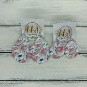 ZOEY (3 sizes available!) -  Leather Earrings  ||   PINK WATERCOLOR & DRAWN FLORAL (FAUX LEATHER)