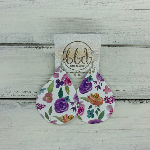 ZOEY (3 sizes available!) -  Leather Earrings  ||   MULTICOLOR WATERCOLOR FLORAL (FAUX LEATHER)